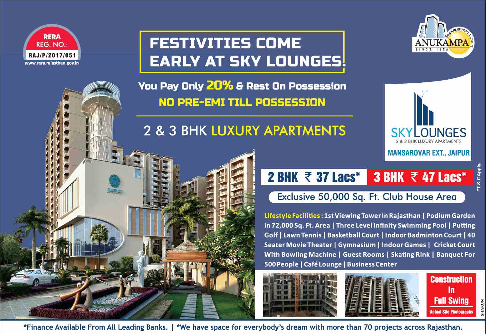 Construction in full swing at Anukampa Sky Lounges in Jaipur Update